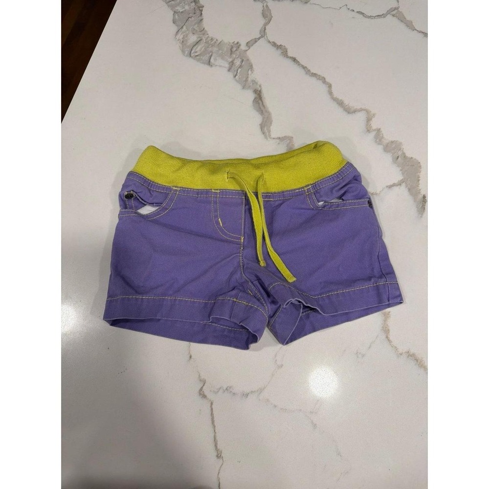 Mini Boden purple and Yellow Stretch Waist Shorts girls 4